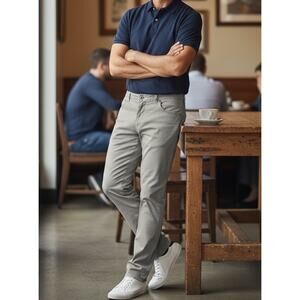 Johnnie O Chrome Flat Front Lightweight Lino Chino Linen Straight Leg Pant 35X34